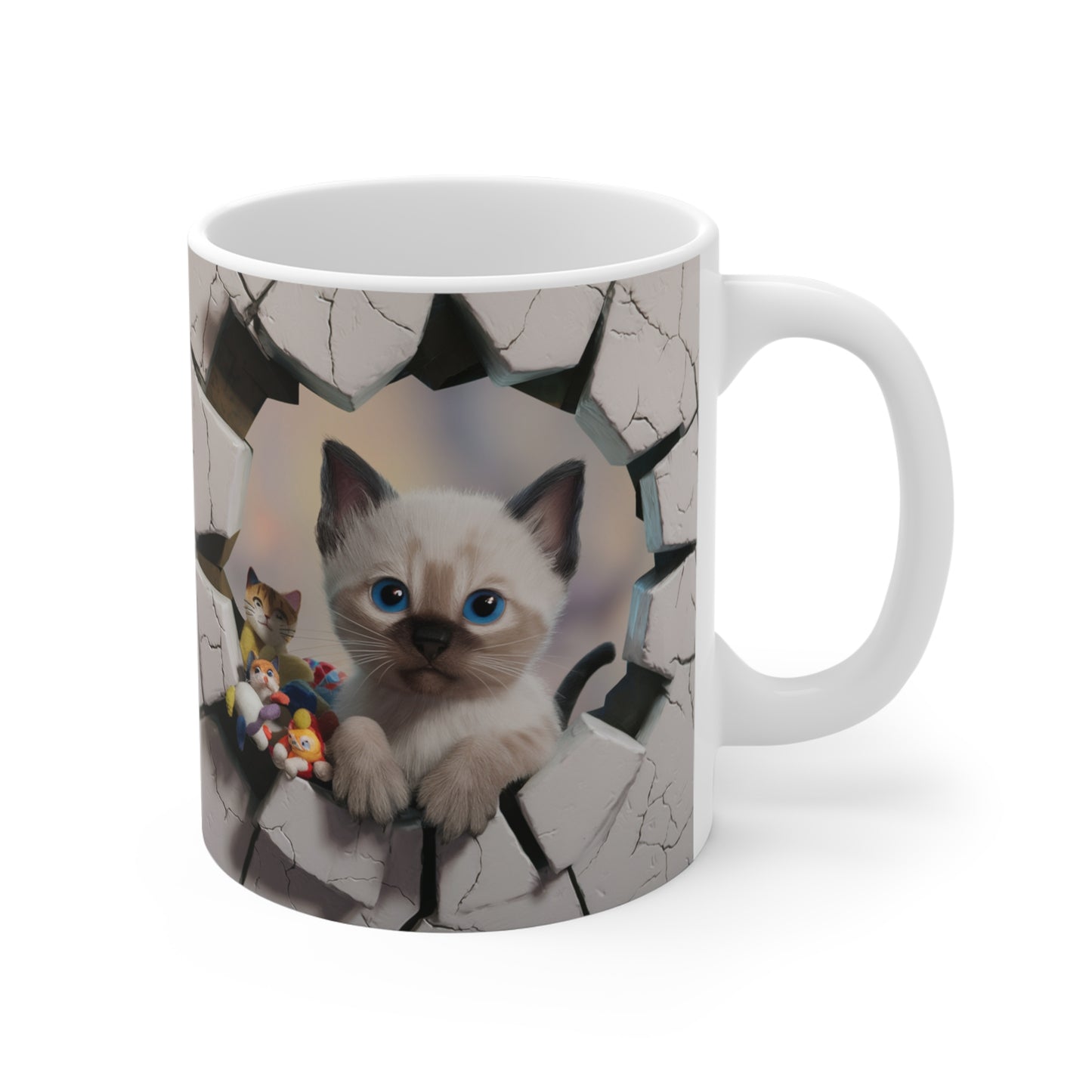 3D Siamese Kitty Coffee Mug Peeking Through Hole in Wall Gift for Cat Lover