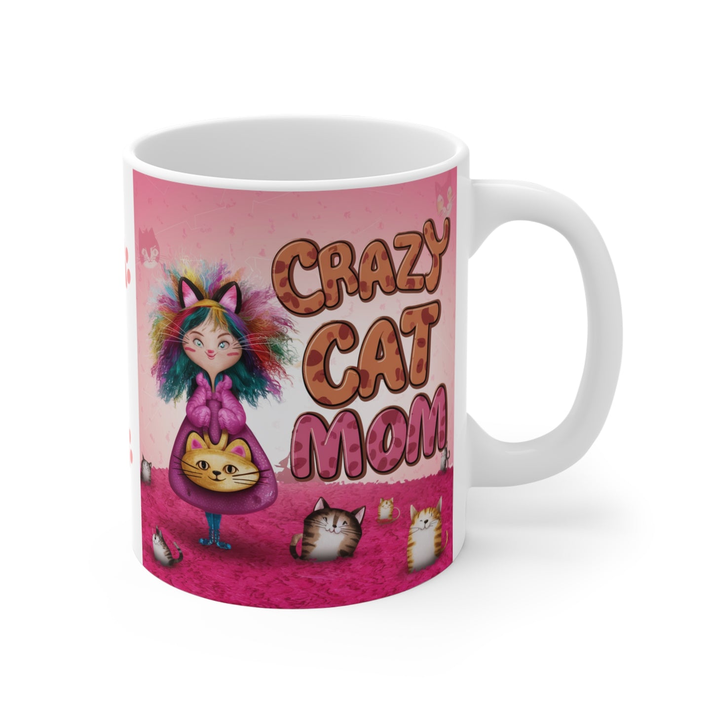 Funny Coffee Mug for Cat Kitty Lover Whimsical Gift CRAZY CAT MOM Ceramic 11 Oz