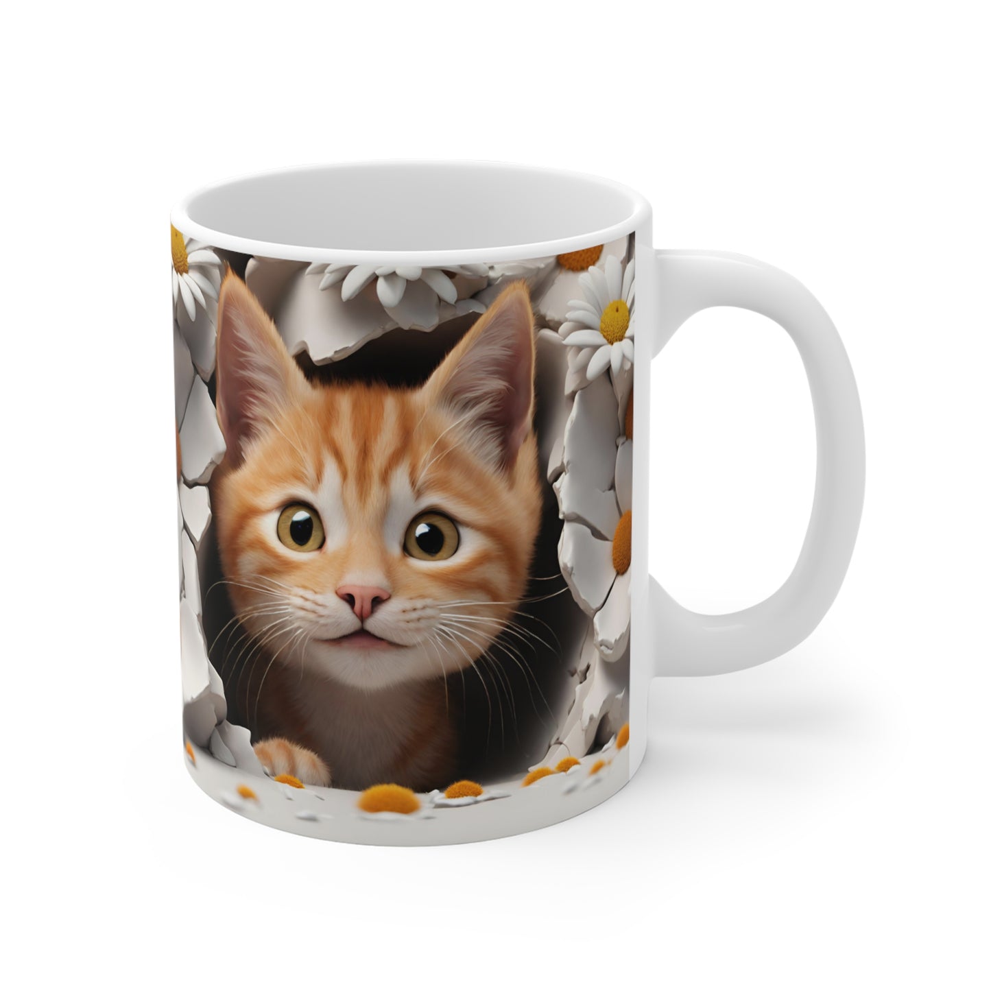 3D Orange Tabby Kitty Peeking Through Hole in Wall Coffee Mug Gift for Cat Lover