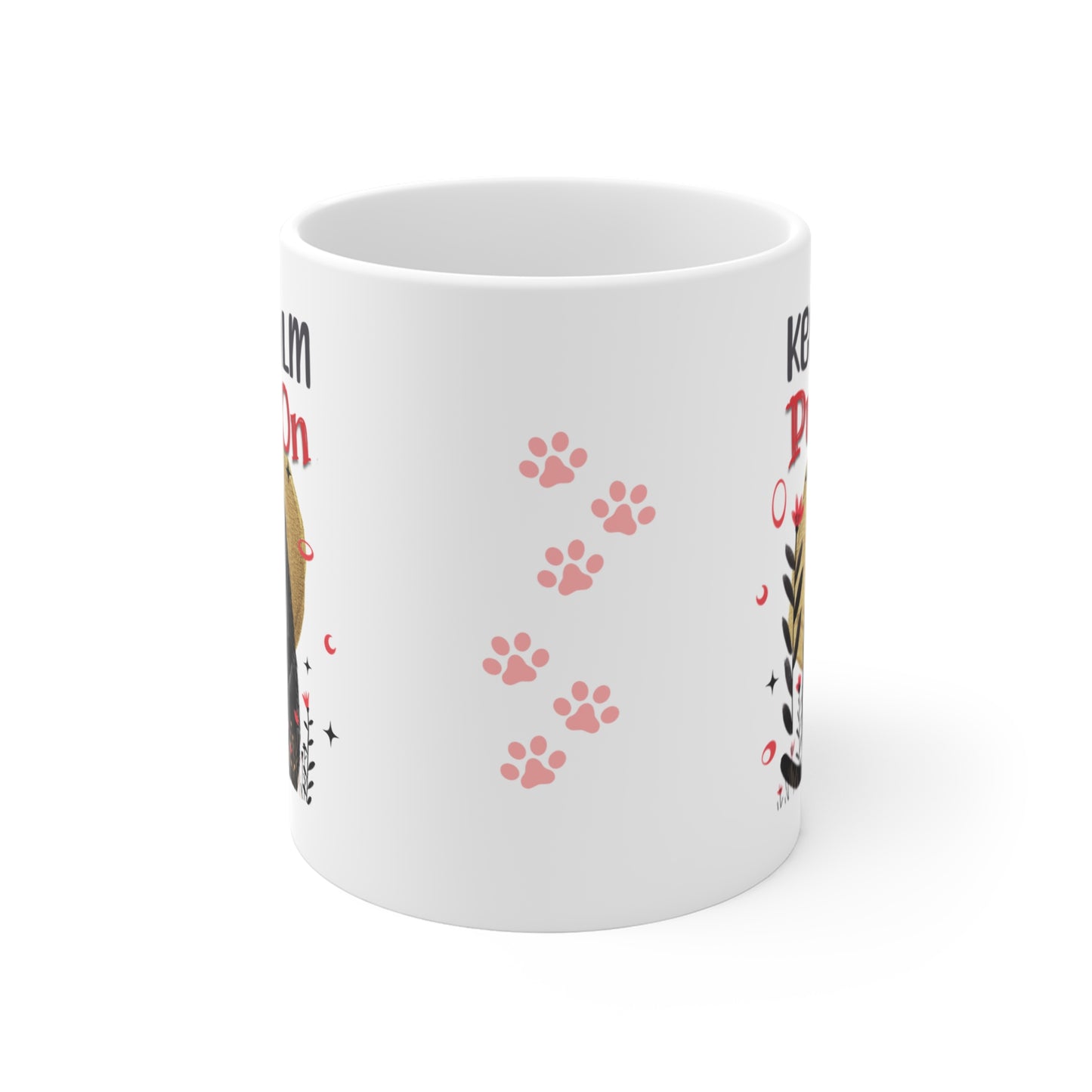 Whimsical Cute Kitty Coffee Mug "Keep Calm and Purr On" Gift for Cat Lover, Ceramic, 11 Oz
