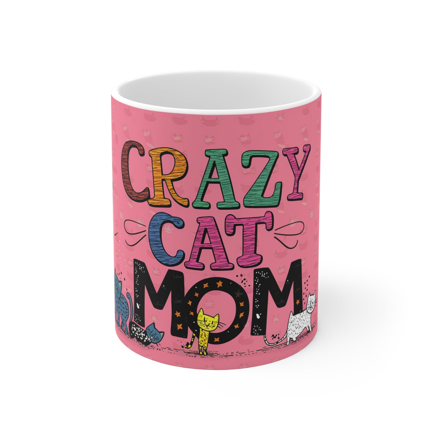 CRAZY CAT MOM Coffee Mug Whimsical Funny Gift for Cat Kitty Lover Ceramic 11 Oz