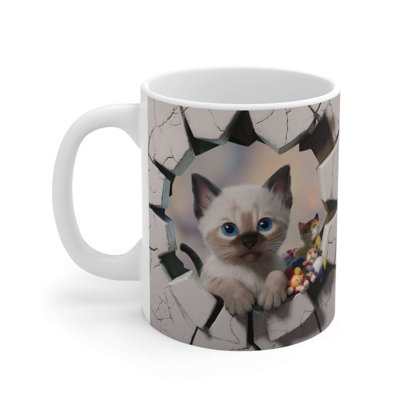 3D Siamese Kitty Coffee Mug Peeking Through Hole in Wall Gift for Cat Lover