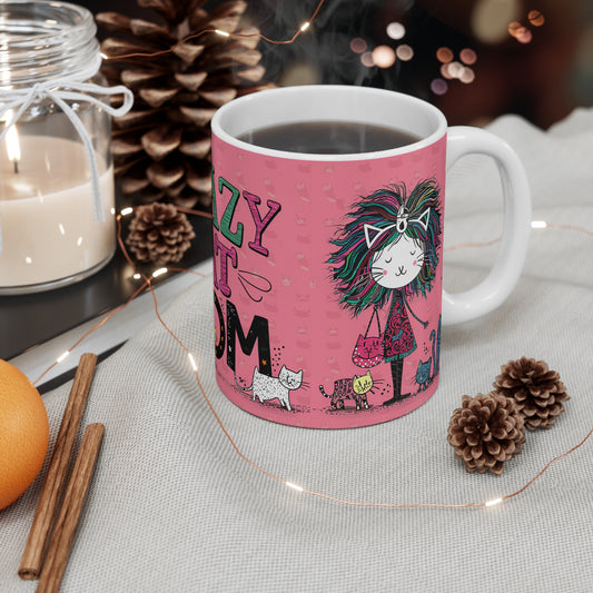 CRAZY CAT MOM Coffee Mug Whimsical Funny Gift for Cat Kitty Lover Ceramic 11 Oz