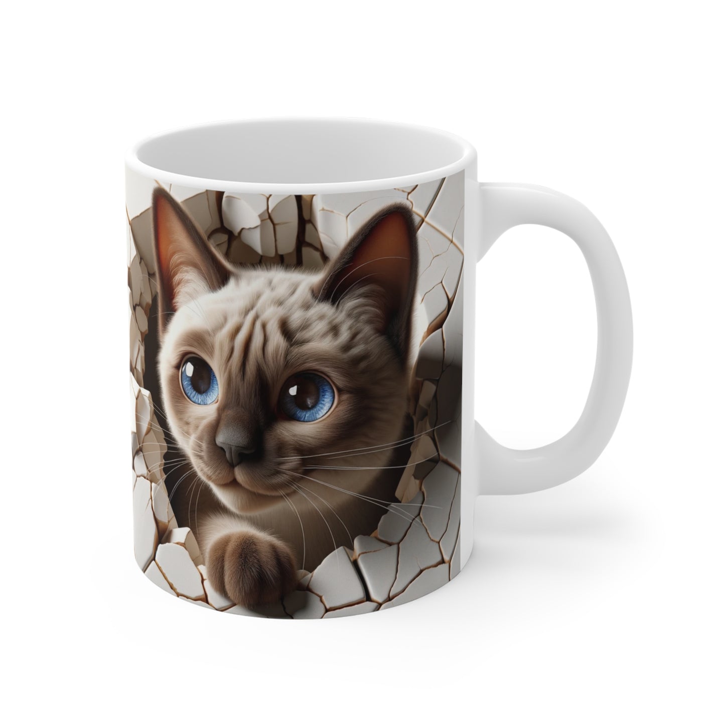 3D Siamese Kitty Coffee Mug Realistic Through Hole in Wall Gift for Cat Lover