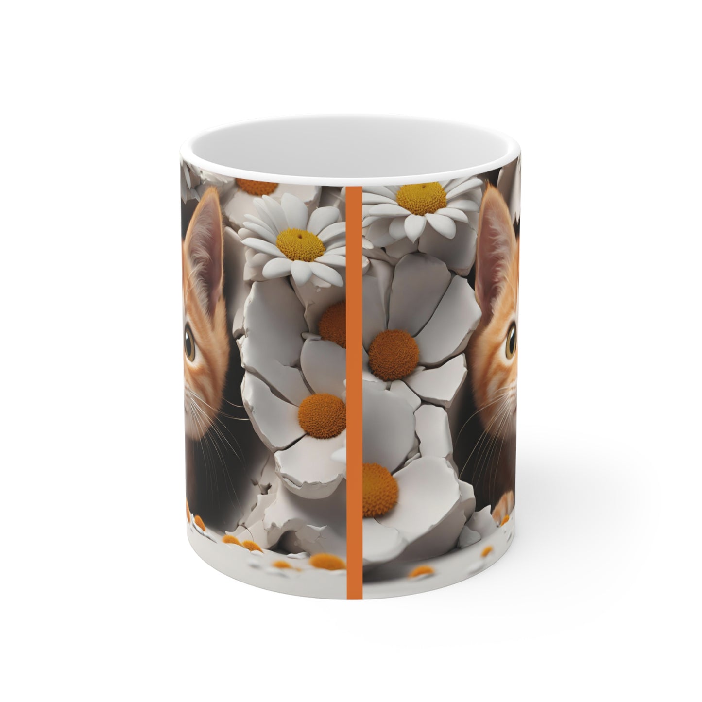 3D Orange Tabby Kitty Peeking Through Hole in Wall Coffee Mug Gift for Cat Lover