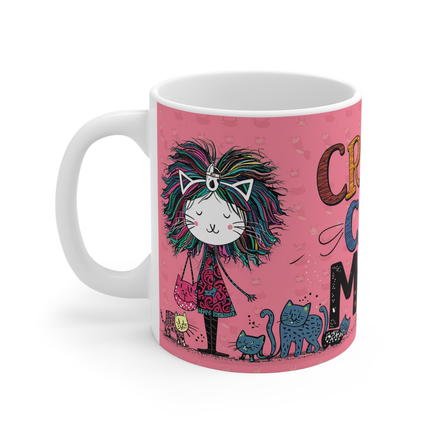 CRAZY CAT MOM Coffee Mug Whimsical Funny Gift for Cat Kitty Lover Ceramic 11 Oz