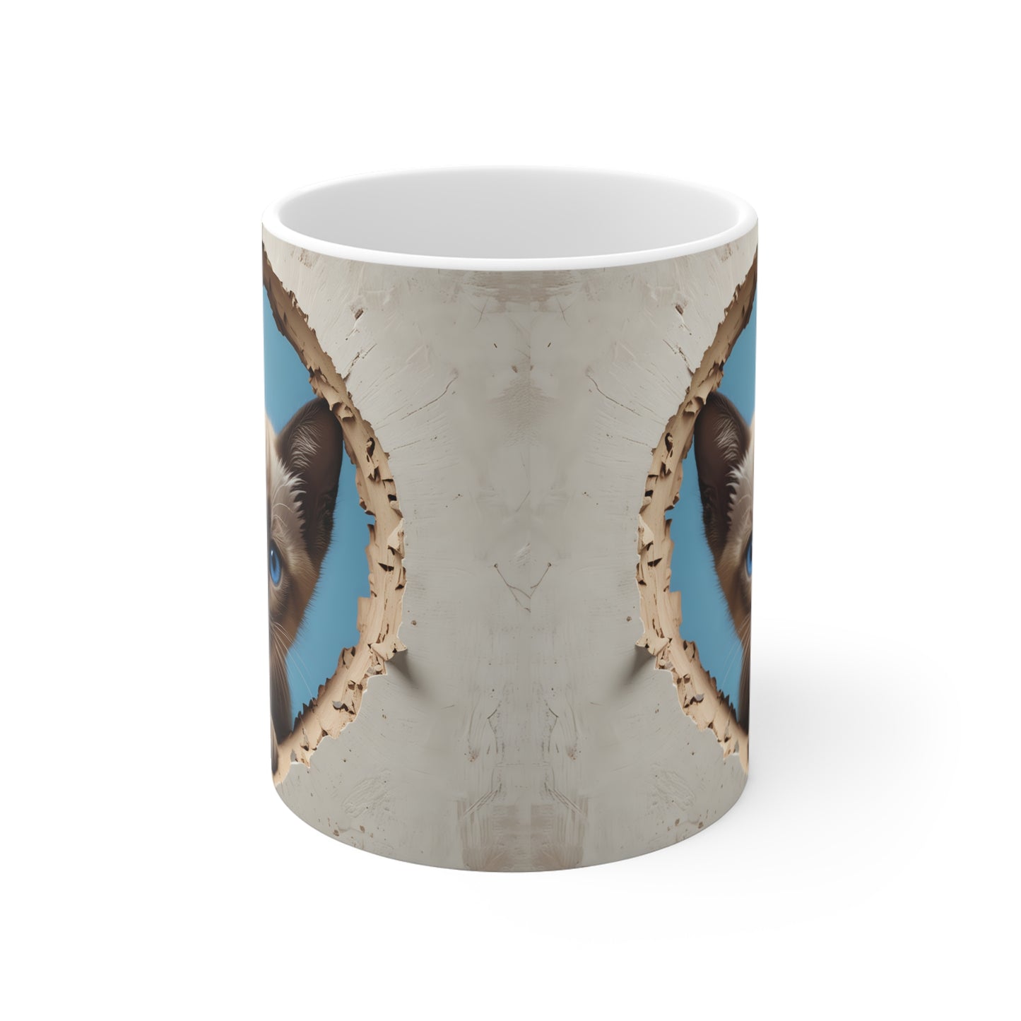3D Cute Siamese Kitty Coffee Mug Peeking Through Hole in Wall Gift for Cat Lover