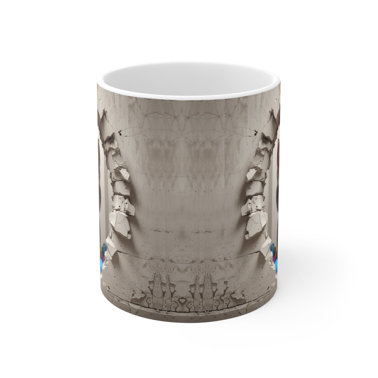 3D Cute Gray Tabby Kitty Through Hole in Wall Coffee Mug Gift for Cat Lover
