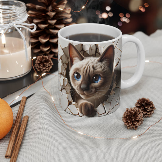 3D Siamese Kitty Coffee Mug Realistic Through Hole in Wall Gift for Cat Lover