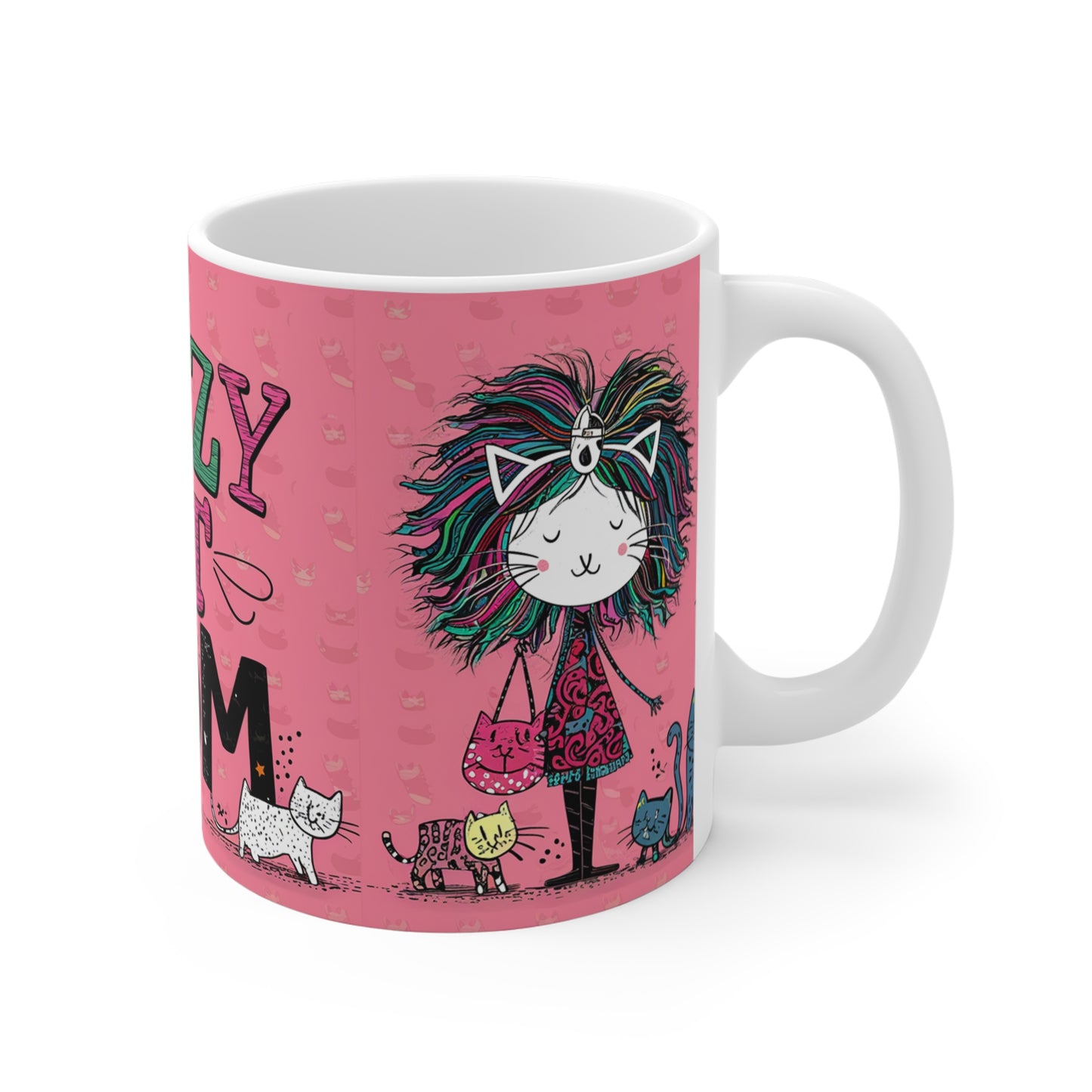 CRAZY CAT MOM Coffee Mug Whimsical Funny Gift for Cat Kitty Lover Ceramic 11 Oz