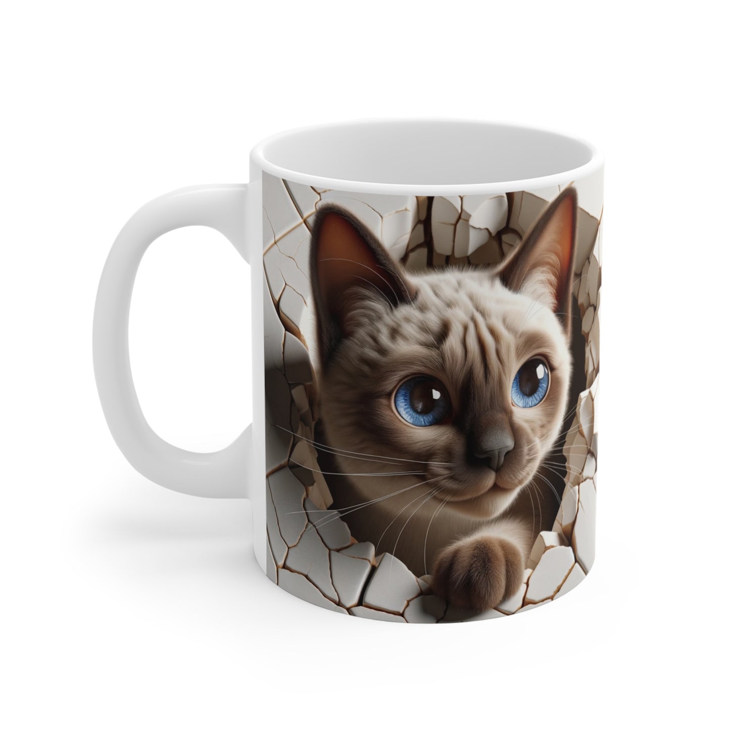 3D Siamese Kitty Coffee Mug Realistic Through Hole in Wall Gift for Cat Lover