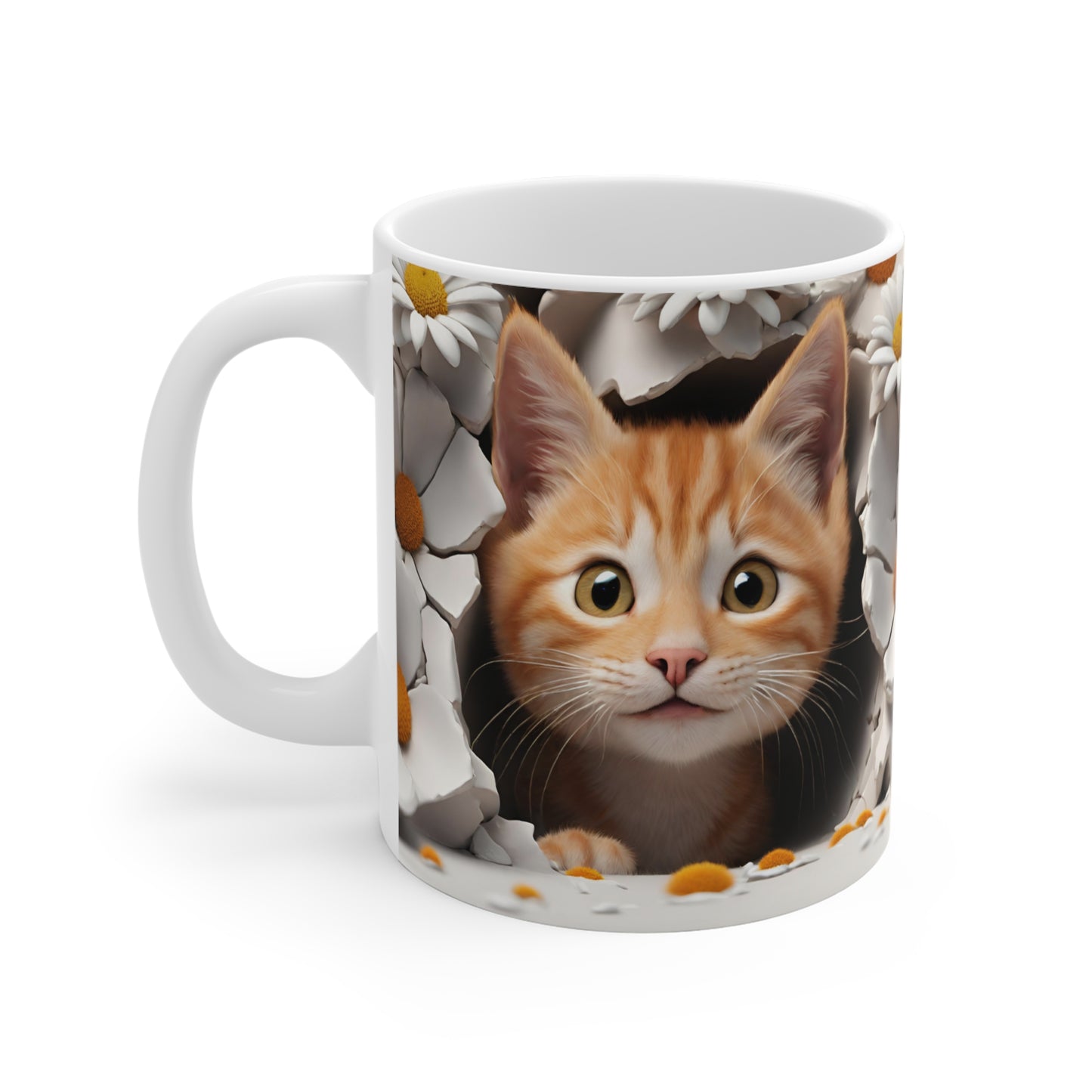 3D Orange Tabby Kitty Peeking Through Hole in Wall Coffee Mug Gift for Cat Lover