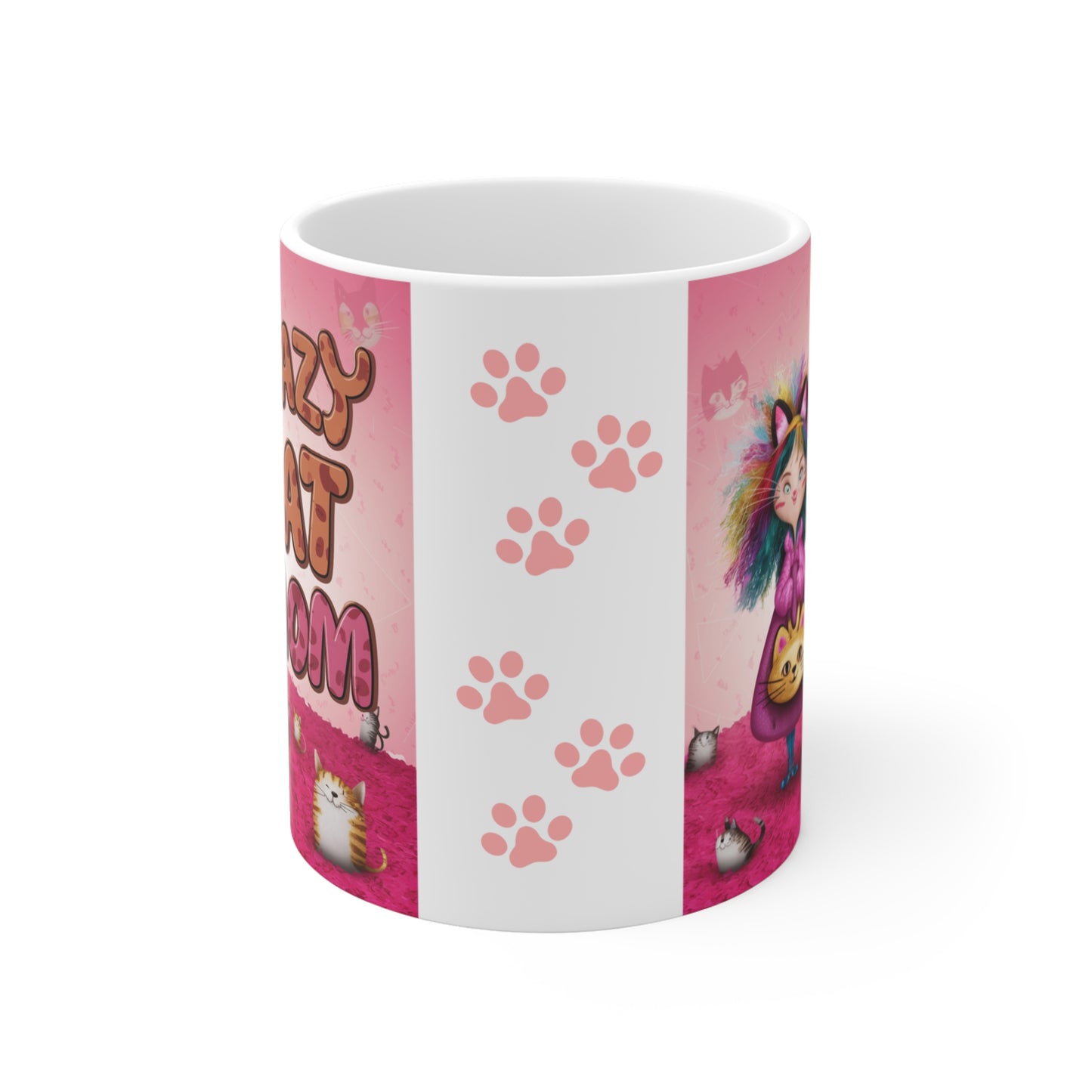 Funny Coffee Mug for Cat Kitty Lover Whimsical Gift CRAZY CAT MOM  Ceramic 11 Oz